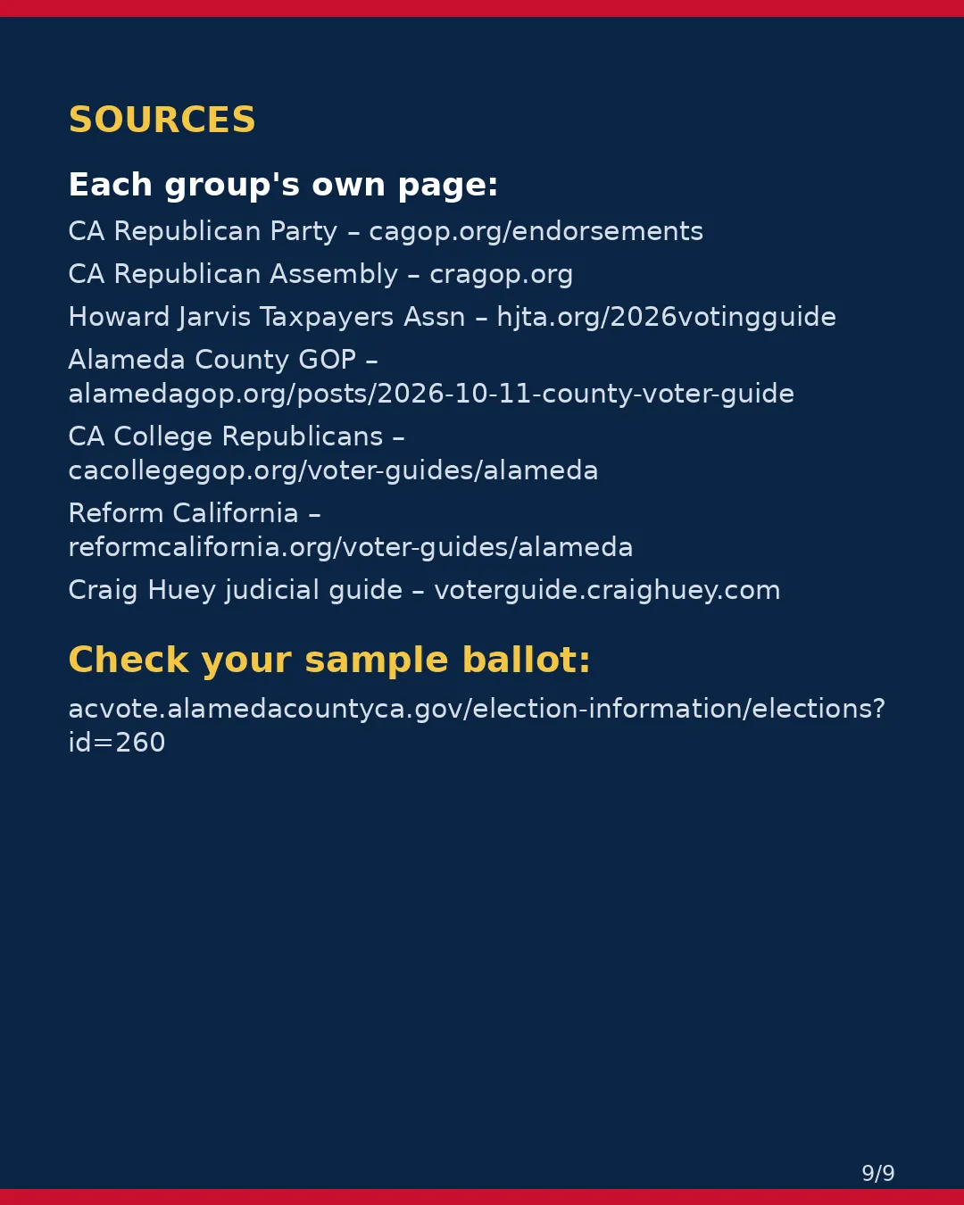 Alameda County, Nov 3, 2026: where conservative groups stand on your ballot. (9/9)