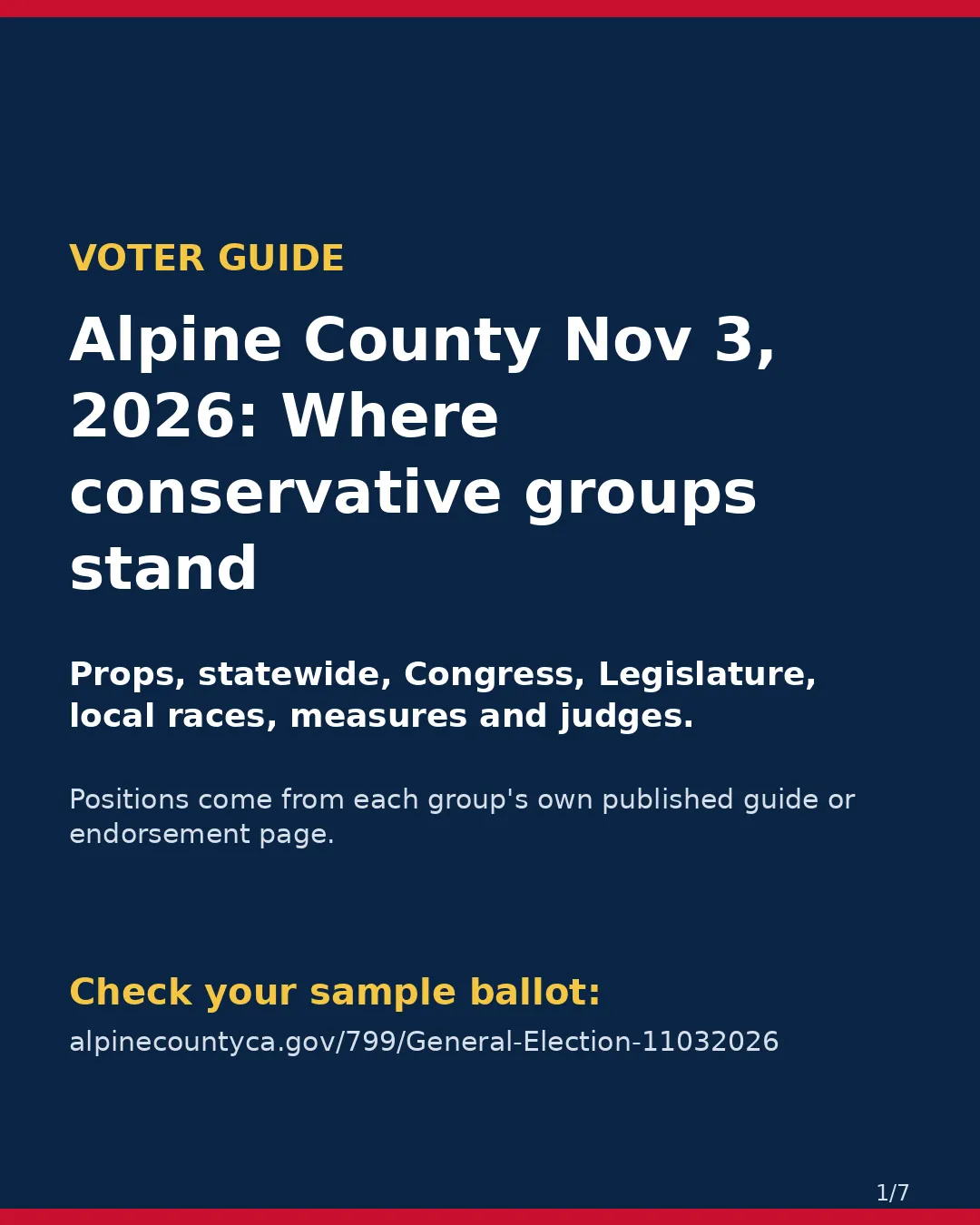 Alpine County, Nov 3, 2026: where conservative groups stand on your ballot. (1/7)