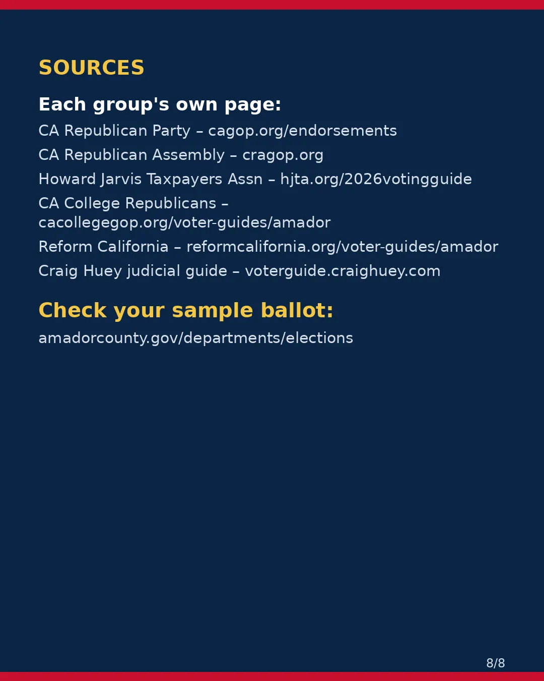 Amador County, Nov 3, 2026: where conservative groups stand on your ballot. (8/8)