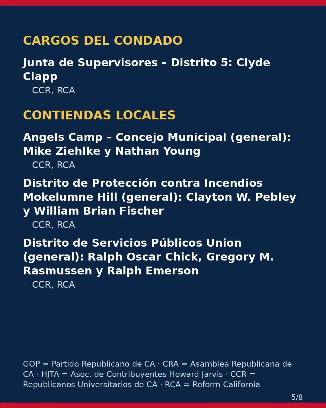 Condado de Calaveras, 3 de noviembre de 2026: la postura de los grupos conservadores sobre su boleta. (5/8)