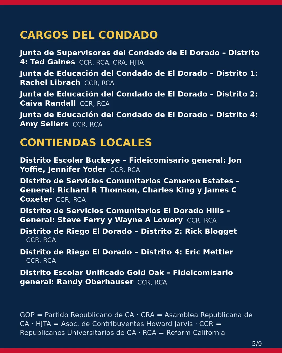 Condado de El Dorado, 3 de noviembre de 2026: la postura de los grupos conservadores sobre su boleta. (5/9)