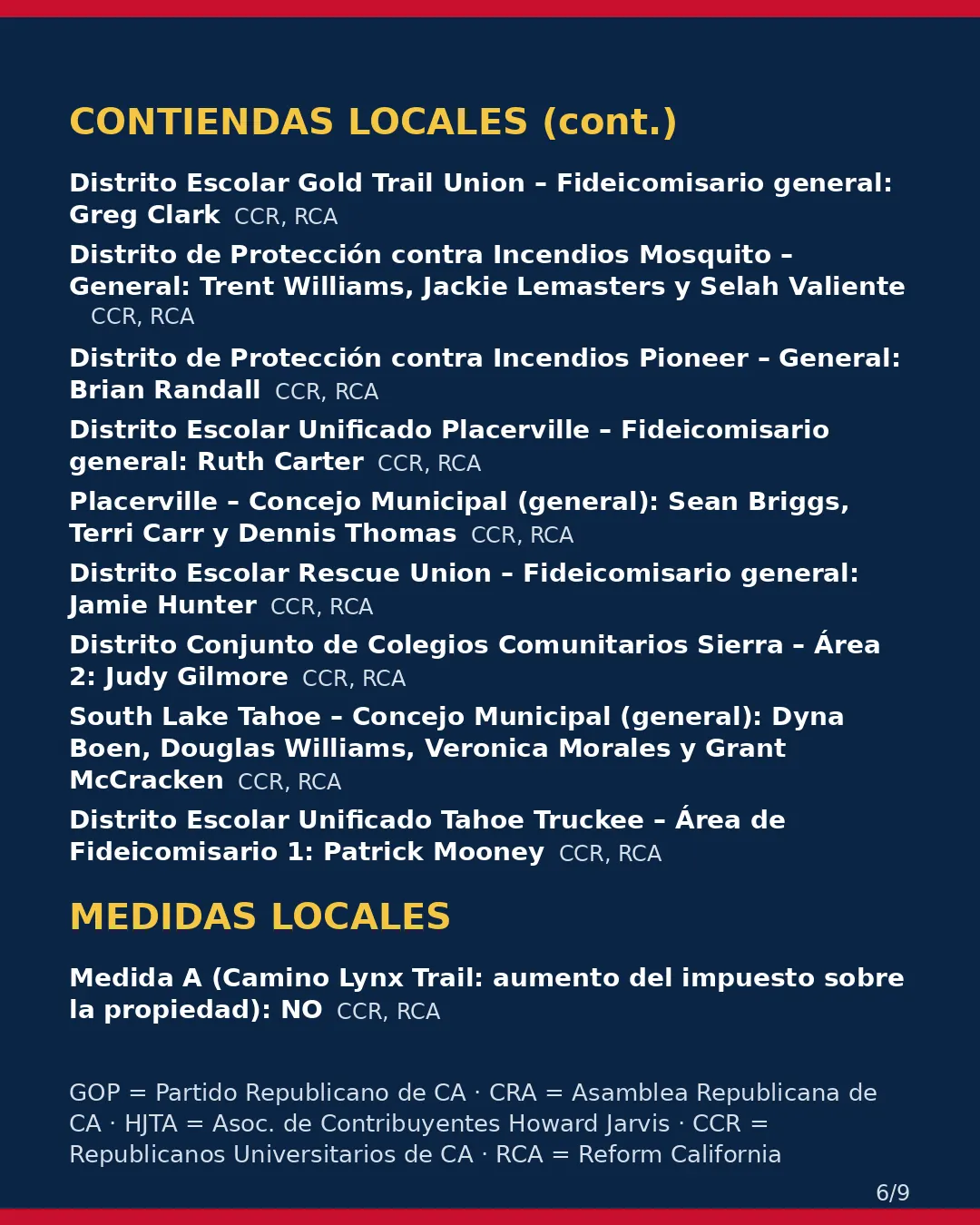Condado de El Dorado, 3 de noviembre de 2026: la postura de los grupos conservadores sobre su boleta. (6/9)