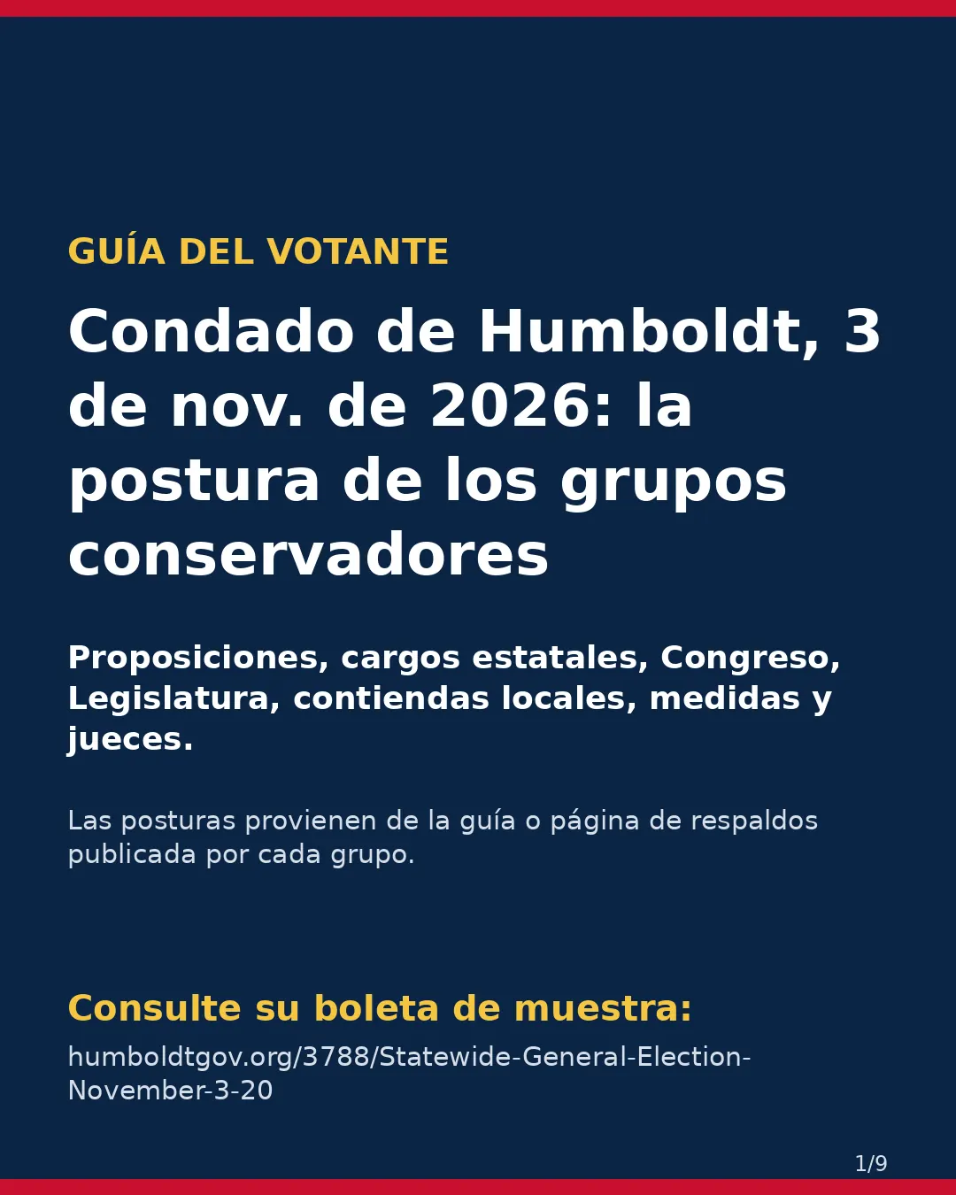 Condado de Humboldt, 3 de noviembre de 2026: la postura de los grupos conservadores sobre su boleta. (1/9)