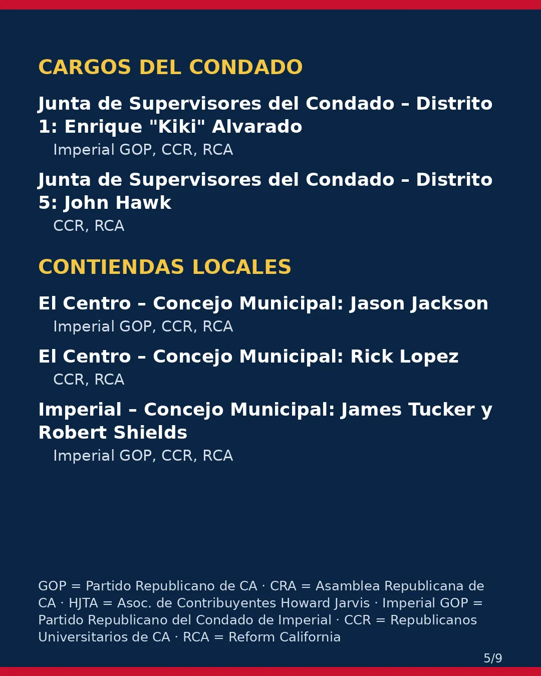 Condado de Imperial, 3 de noviembre de 2026: la postura de los grupos conservadores sobre su boleta. (5/9)