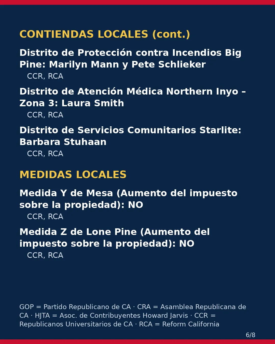 Condado de Inyo, 3 de noviembre de 2026: la postura de los grupos conservadores sobre su boleta. (6/8)