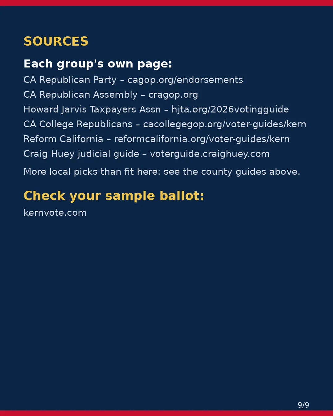 Kern County, Nov 3, 2026: where conservative groups stand on your ballot. (9/9)