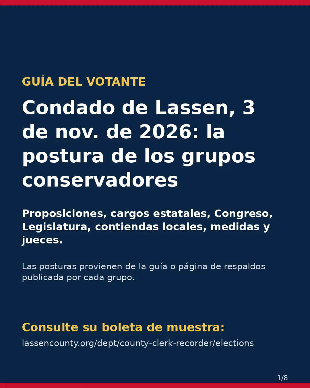 Condado de Lassen, 3 de noviembre de 2026: la postura de los grupos conservadores sobre su boleta. (1/8)