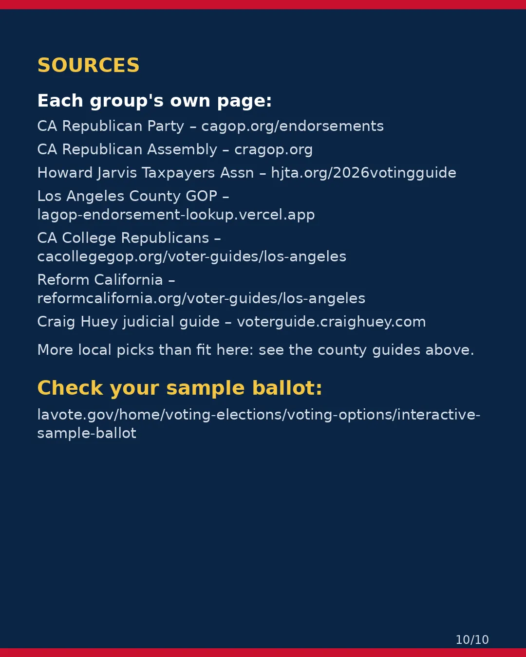 Los Angeles County, Nov 3, 2026: where conservative groups stand on your ballot. (10/10)