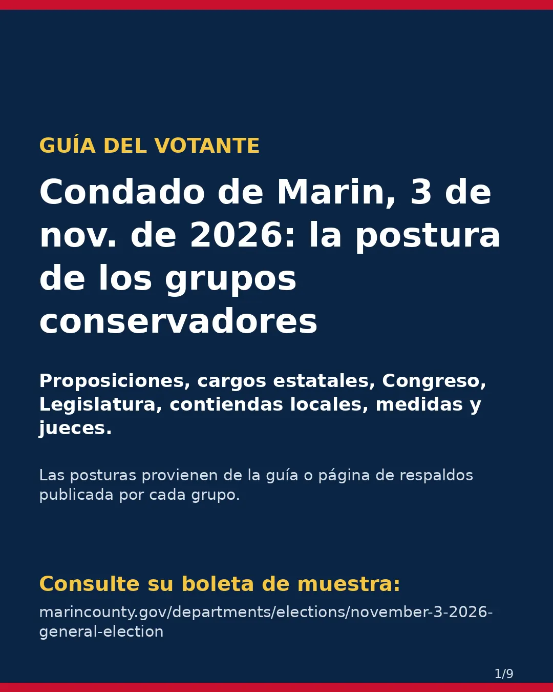 Condado de Marin, 3 de noviembre de 2026: la postura de los grupos conservadores sobre su boleta. (1/9)