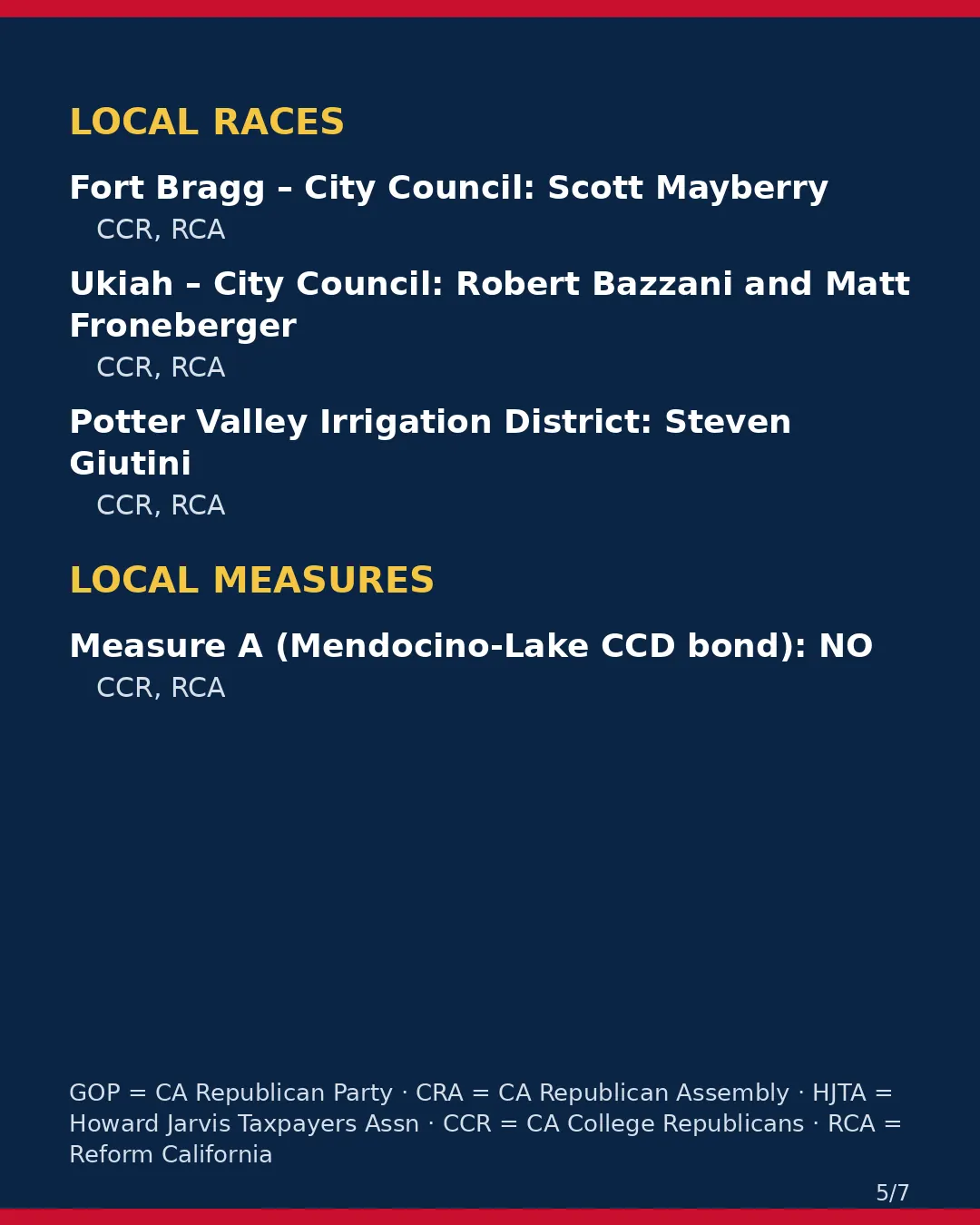 Mendocino County, Nov 3, 2026: where conservative groups stand on your ballot. (5/7)