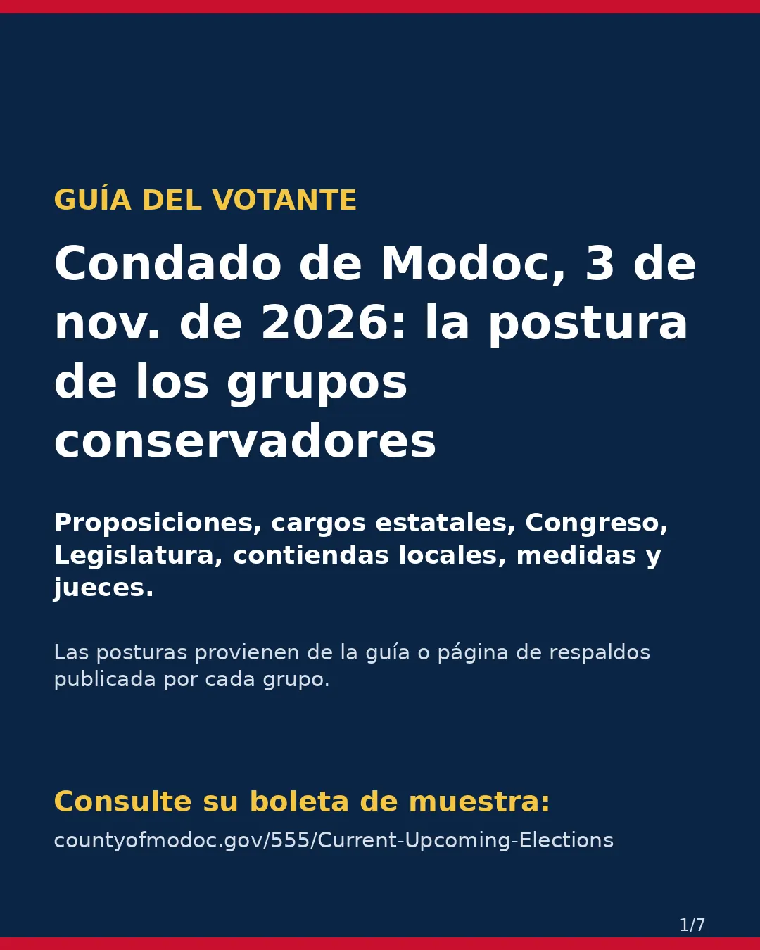Condado de Modoc, 3 de noviembre de 2026: la postura de los grupos conservadores sobre su boleta. (1/7)