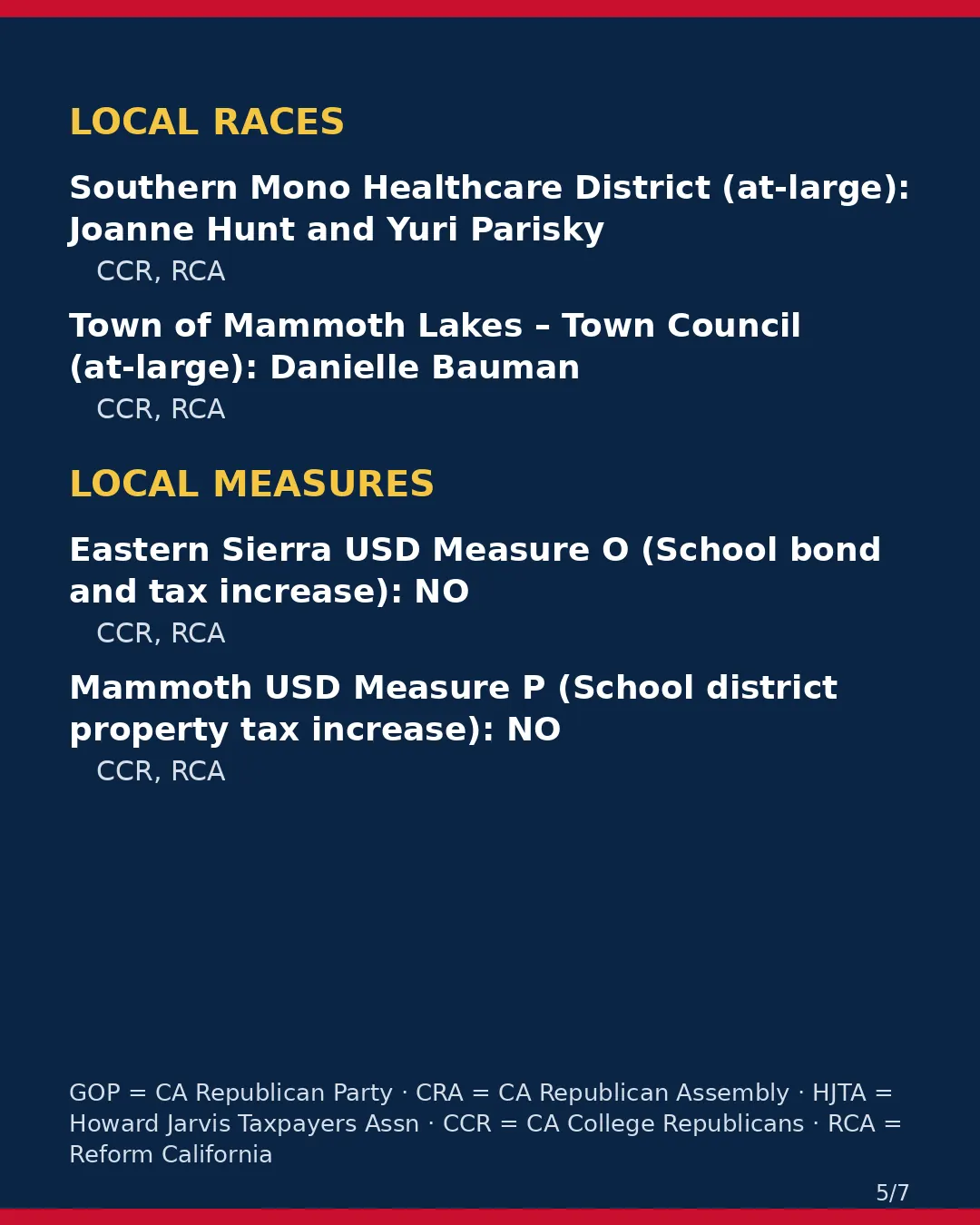 Mono County, Nov 3, 2026: where conservative groups stand on your ballot. (5/7)