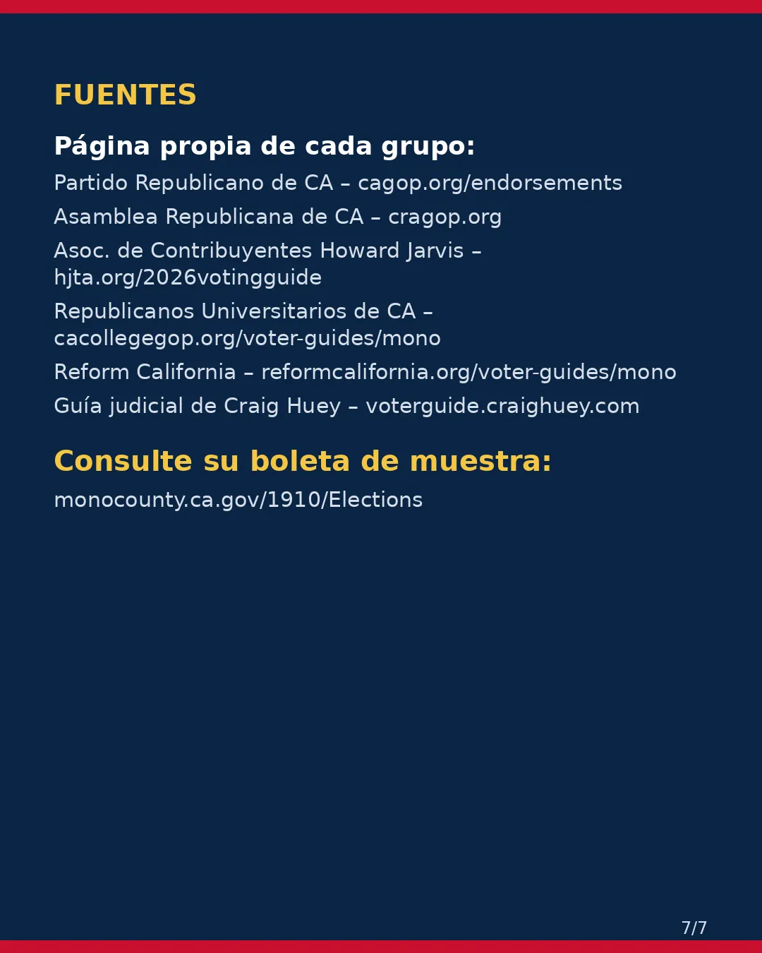 Condado de Mono, 3 de noviembre de 2026: la postura de los grupos conservadores sobre su boleta. (7/7)