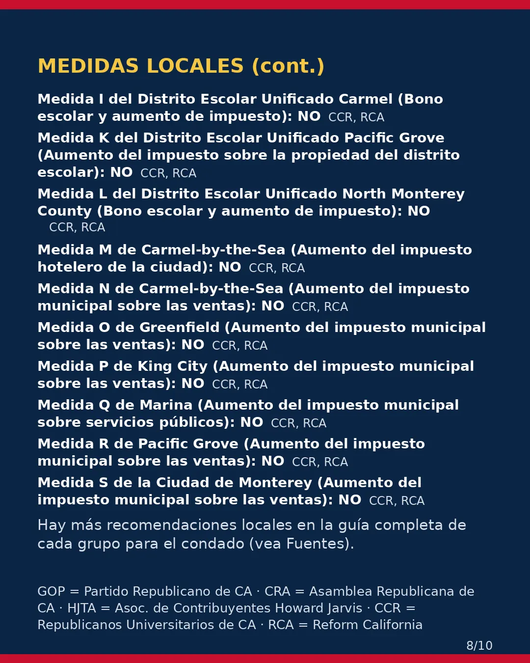 Condado de Monterey, 3 de noviembre de 2026: la postura de los grupos conservadores sobre su boleta. (8/10)