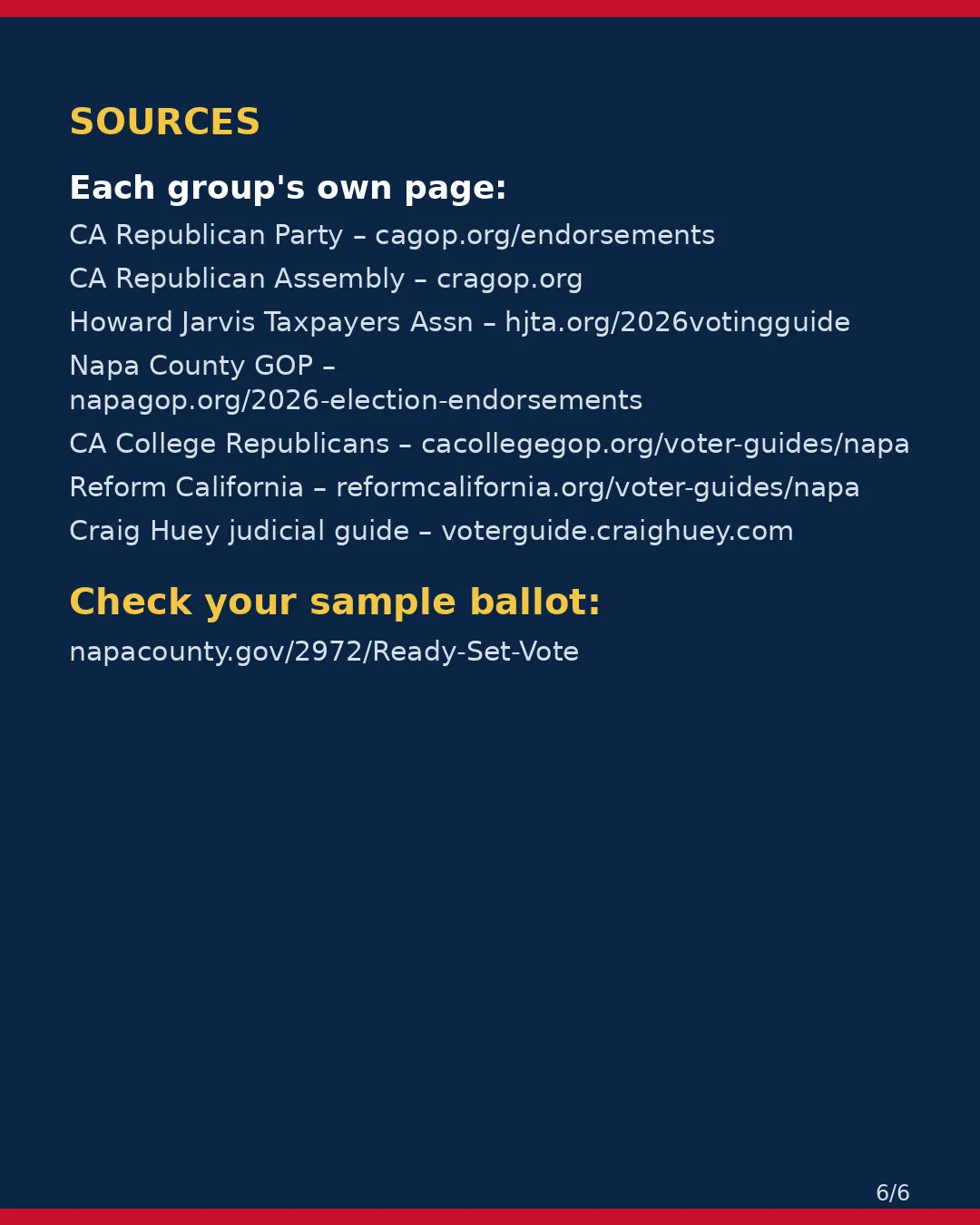 Napa County, Nov 3, 2026: where conservative groups stand on your ballot. (6/6)