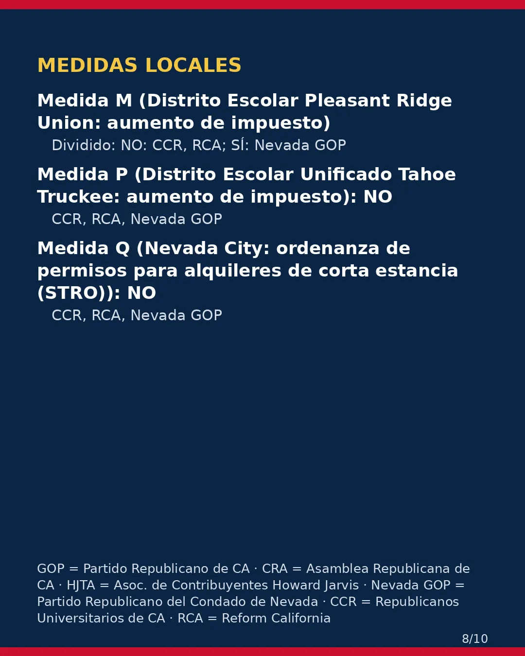 Condado de Nevada, 3 de noviembre de 2026: la postura de los grupos conservadores sobre su boleta. (8/10)