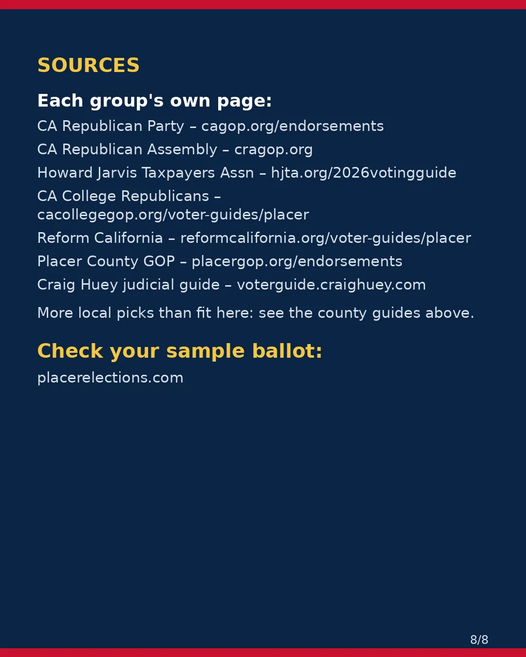 Placer County, Nov 3, 2026: where conservative groups stand on your ballot. (8/8)