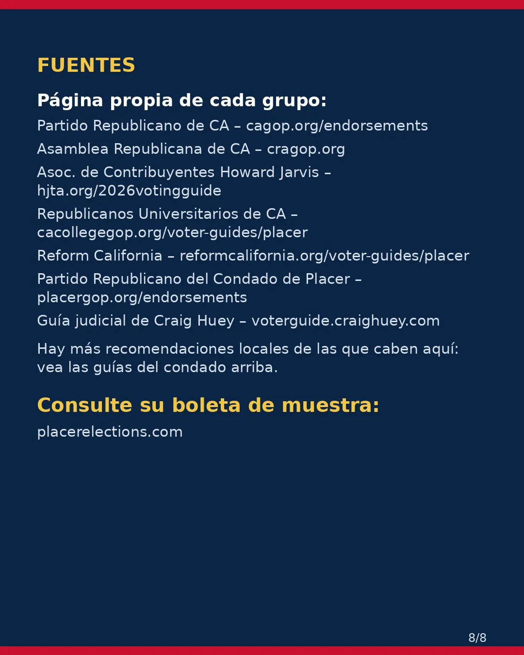 Condado de Placer, 3 de noviembre de 2026: la postura de los grupos conservadores sobre su boleta. (8/8)