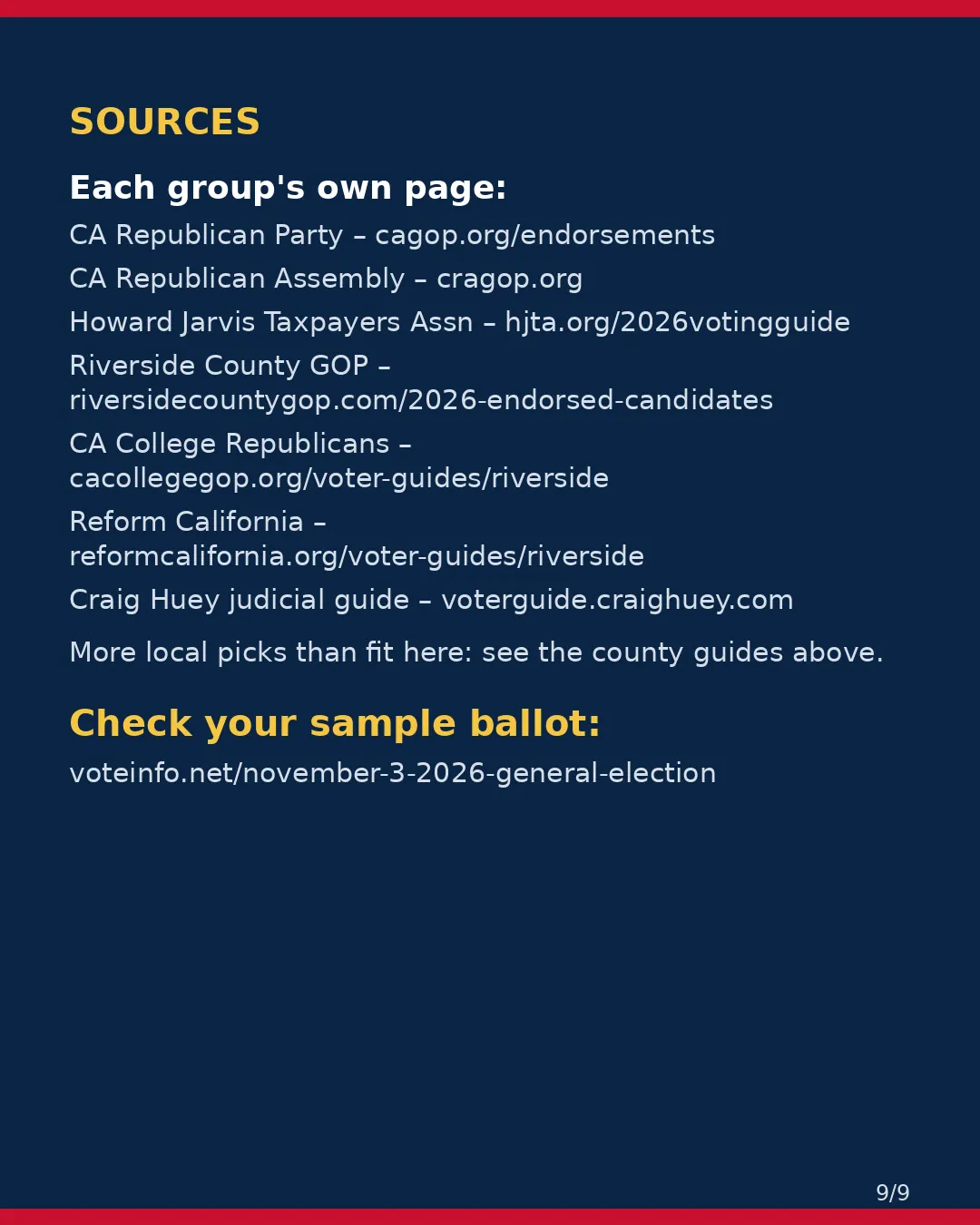 Riverside County, Nov 3, 2026: where conservative groups stand on your ballot. (9/9)