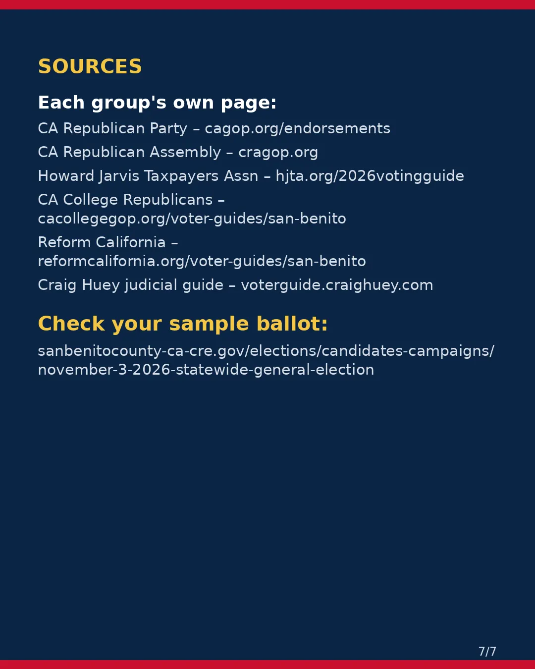 San Benito County, Nov 3, 2026: where conservative groups stand on your ballot. (7/7)