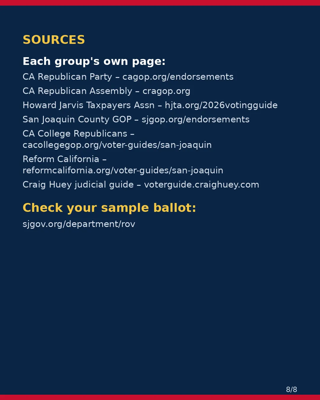 San Joaquin County, Nov 3, 2026: where conservative groups stand on your ballot. (8/8)