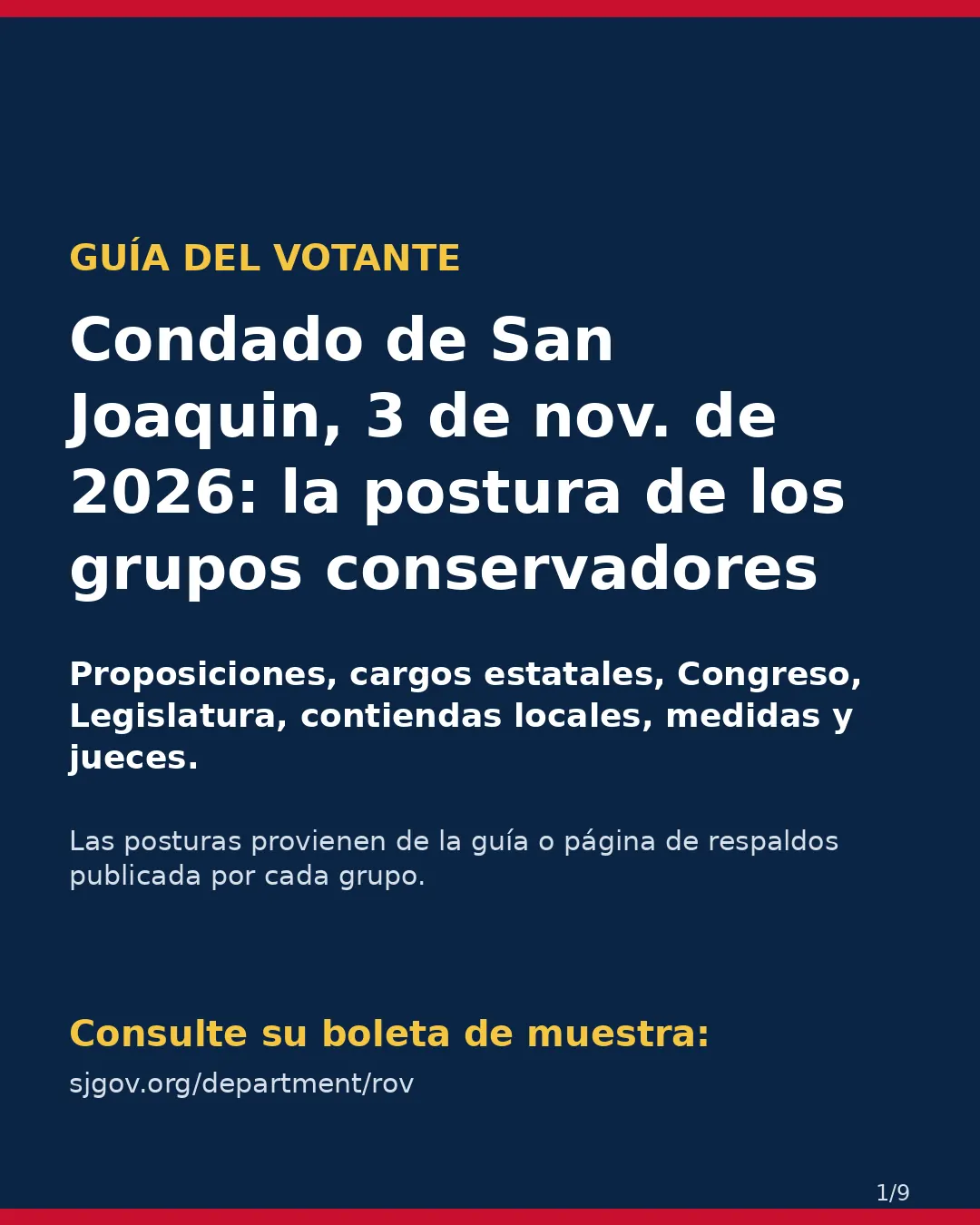 Condado de San Joaquin, 3 de noviembre de 2026: la postura de los grupos conservadores sobre su boleta. (1/9)