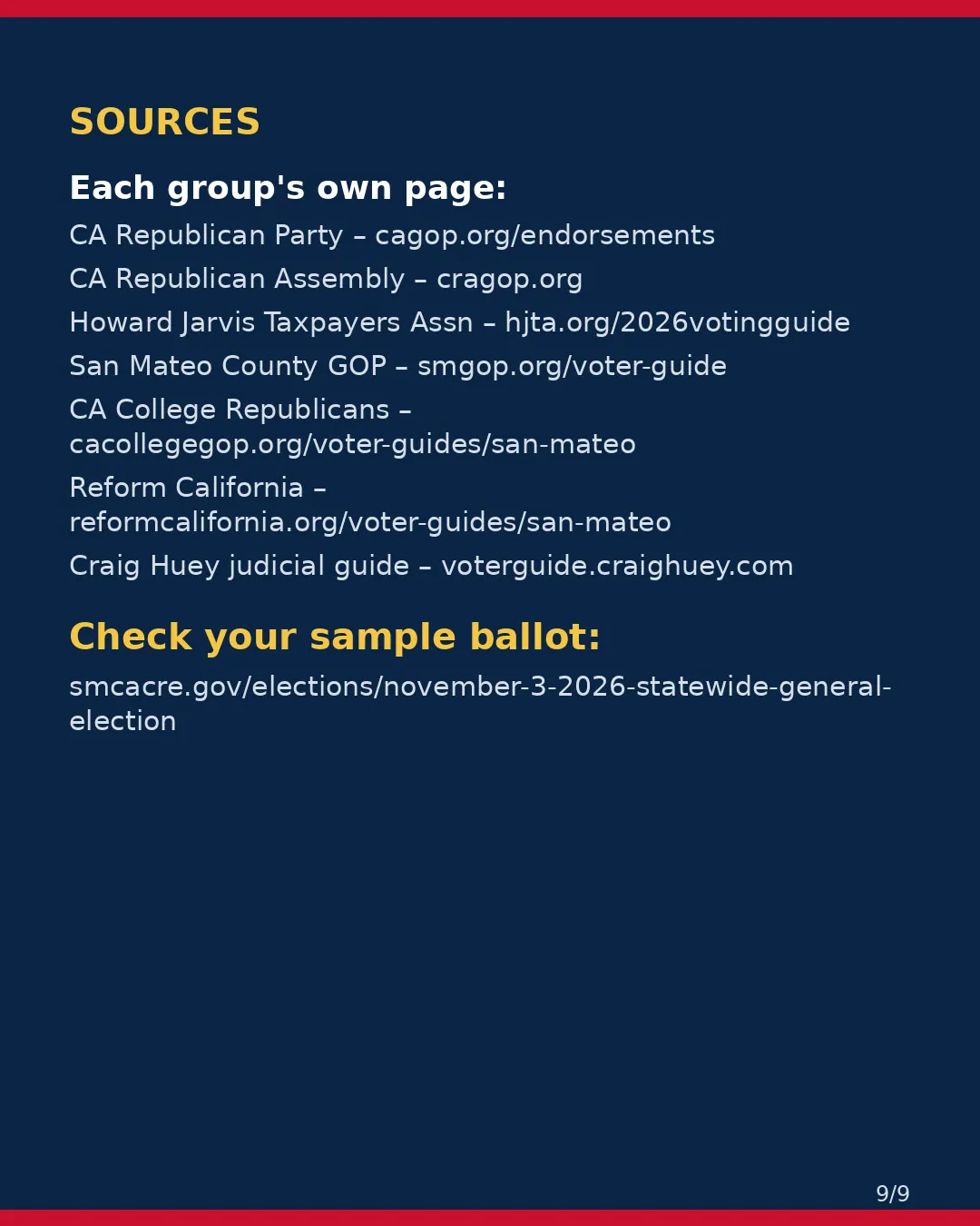 San Mateo County, Nov 3, 2026: where conservative groups stand on your ballot. (9/9)