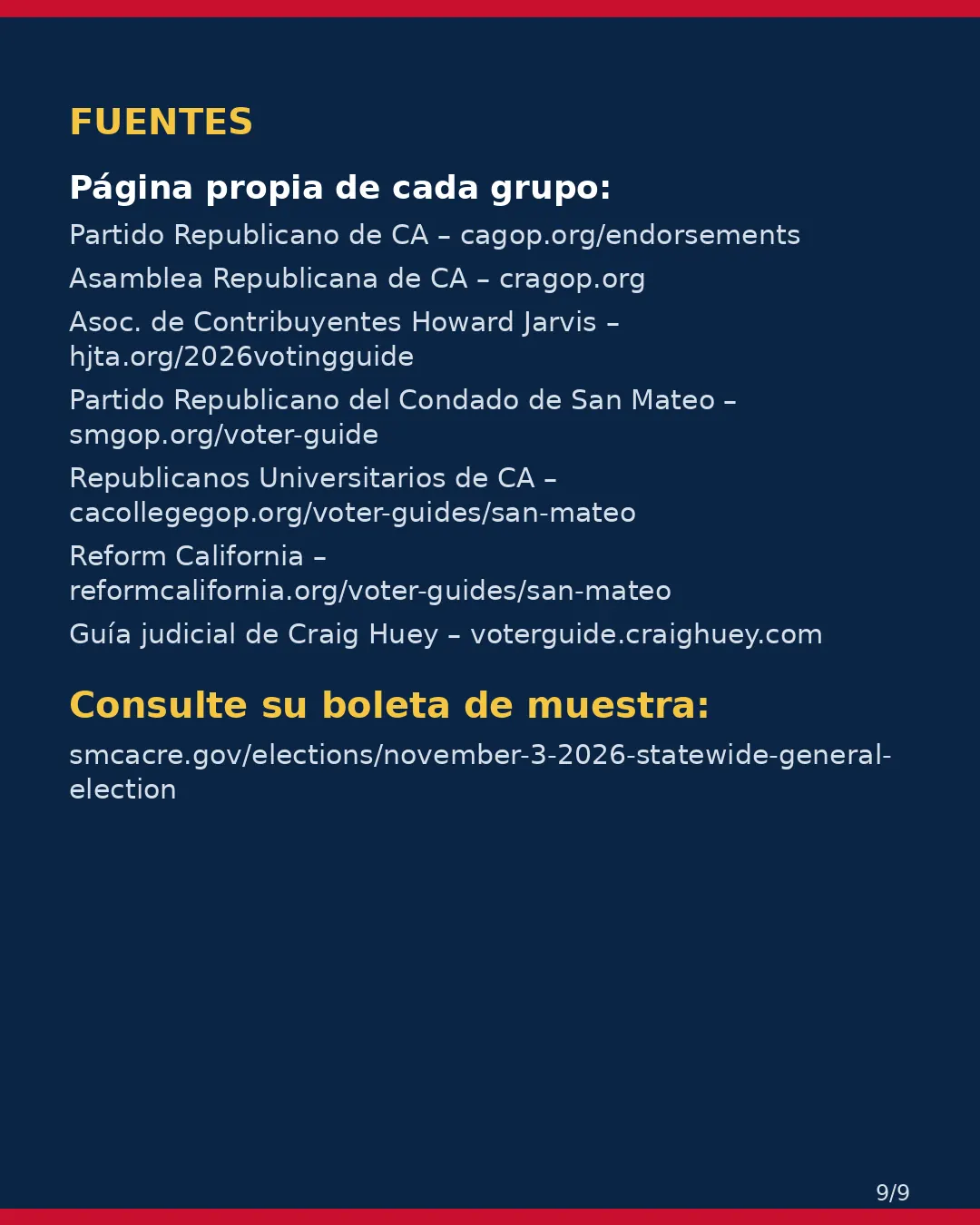 Condado de San Mateo, 3 de noviembre de 2026: la postura de los grupos conservadores sobre su boleta. (9/9)