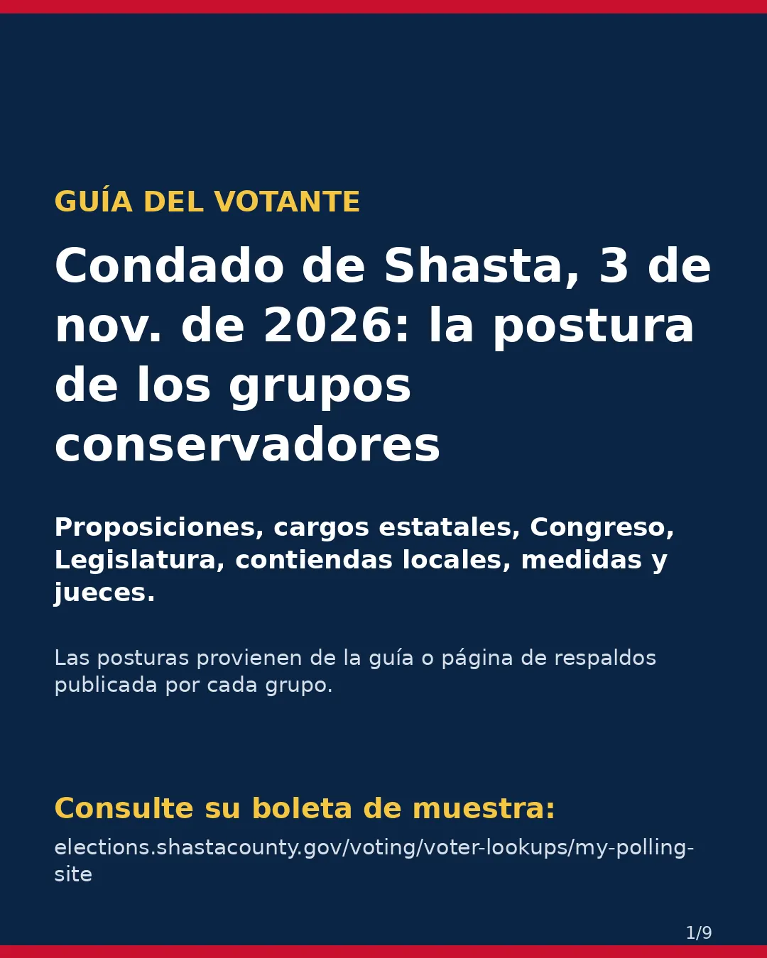 Condado de Shasta, 3 de noviembre de 2026: la postura de los grupos conservadores sobre su boleta. (1/9)