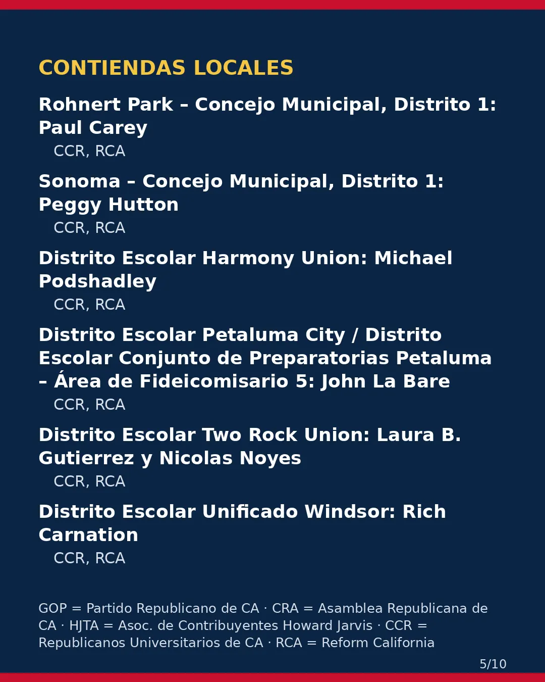 Condado de Sonoma, 3 de noviembre de 2026: la postura de los grupos conservadores sobre su boleta. (5/10)