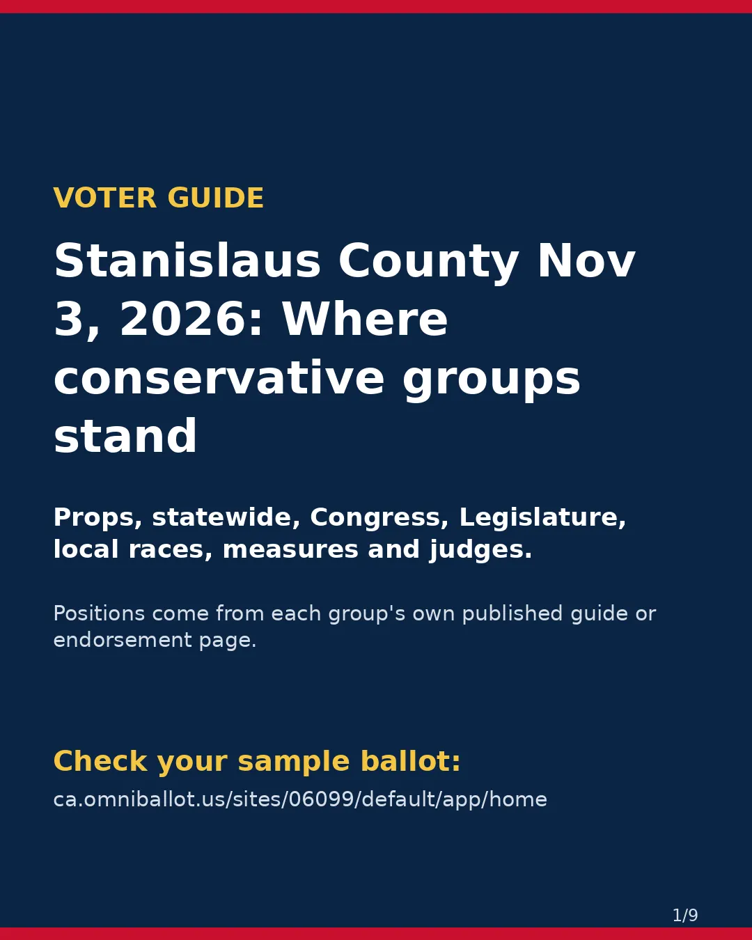 Stanislaus County, Nov 3, 2026: where conservative groups stand on your ballot. (1/9)