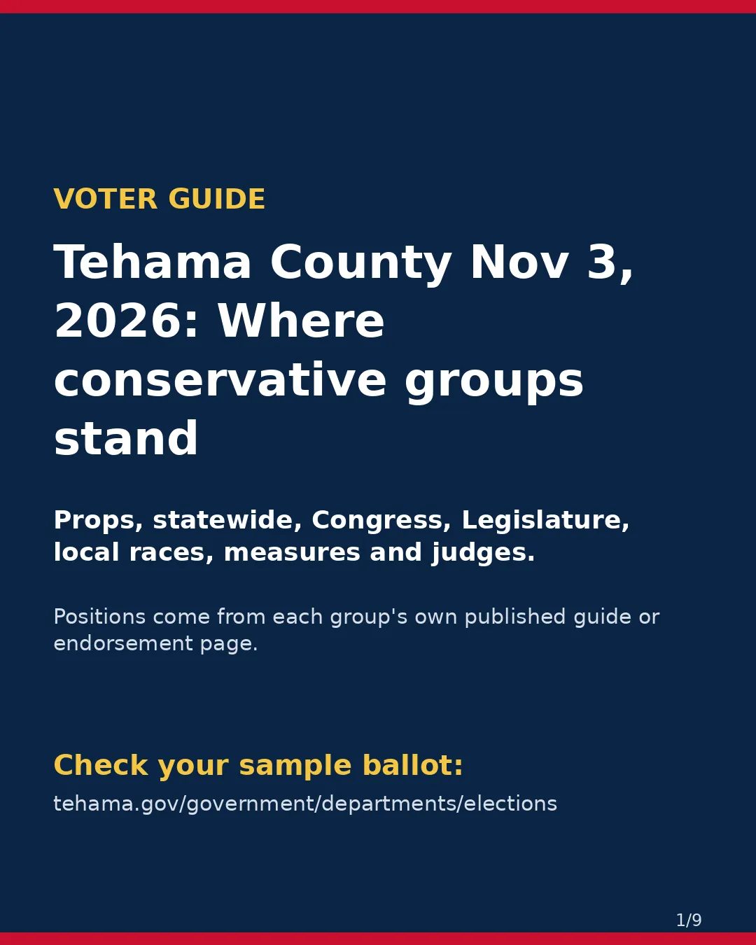 Tehama County, Nov 3, 2026: where conservative groups stand on your ballot. (1/9)
