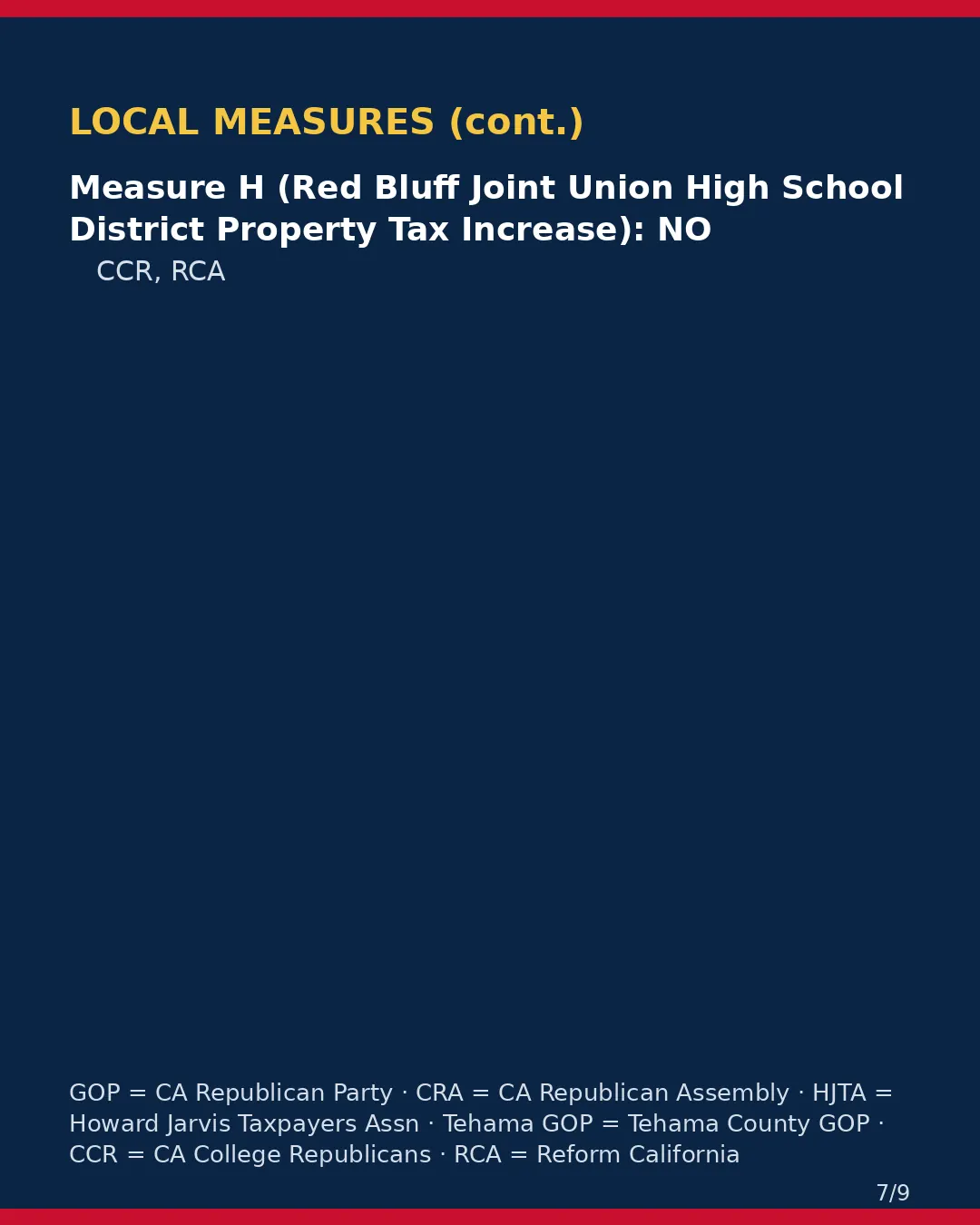 Tehama County, Nov 3, 2026: where conservative groups stand on your ballot. (7/9)