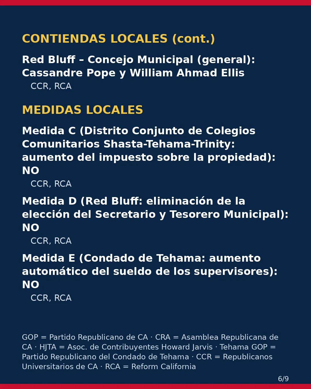 Condado de Tehama, 3 de noviembre de 2026: la postura de los grupos conservadores sobre su boleta. (6/9)