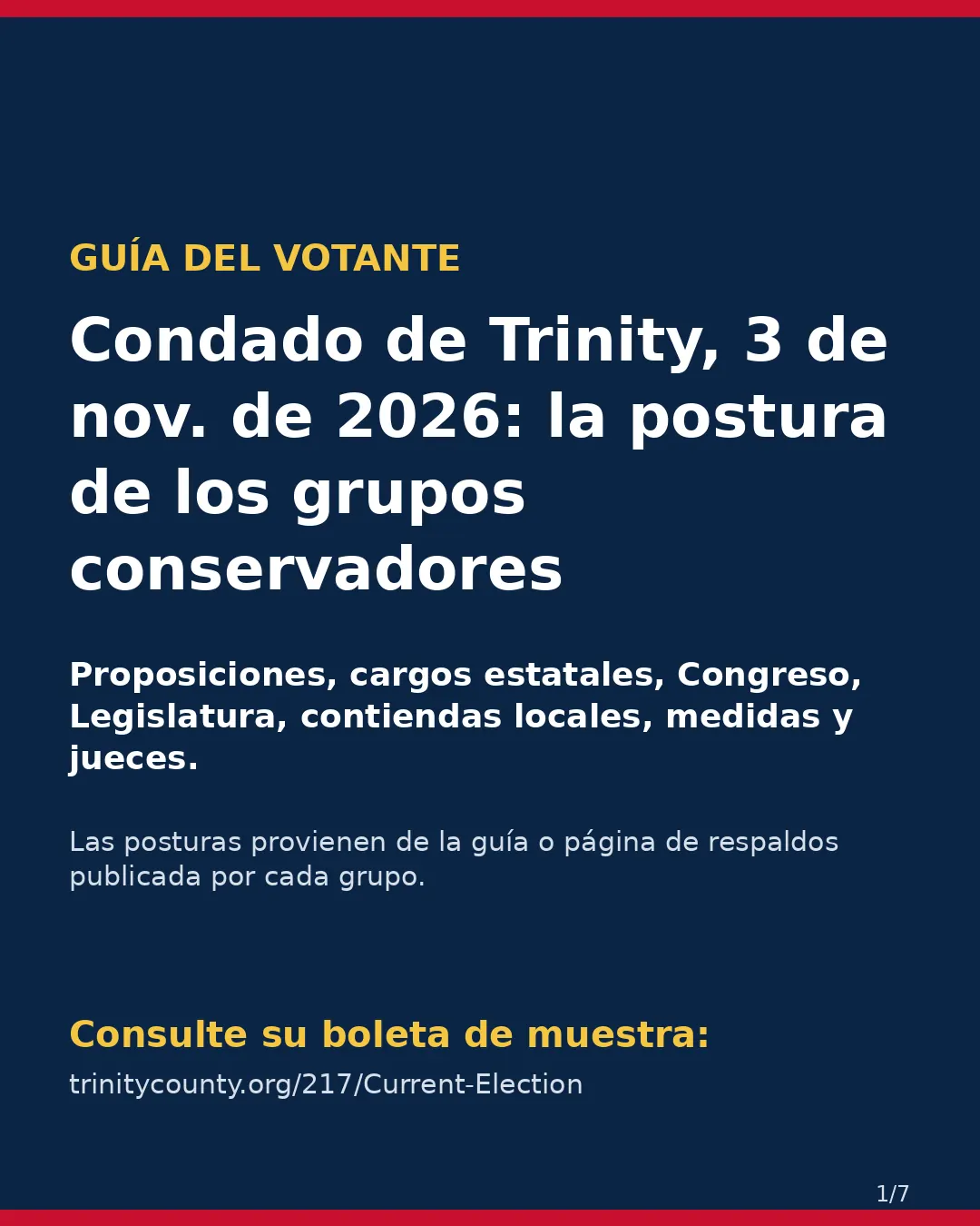 Condado de Trinity, 3 de noviembre de 2026: la postura de los grupos conservadores sobre su boleta. (1/7)