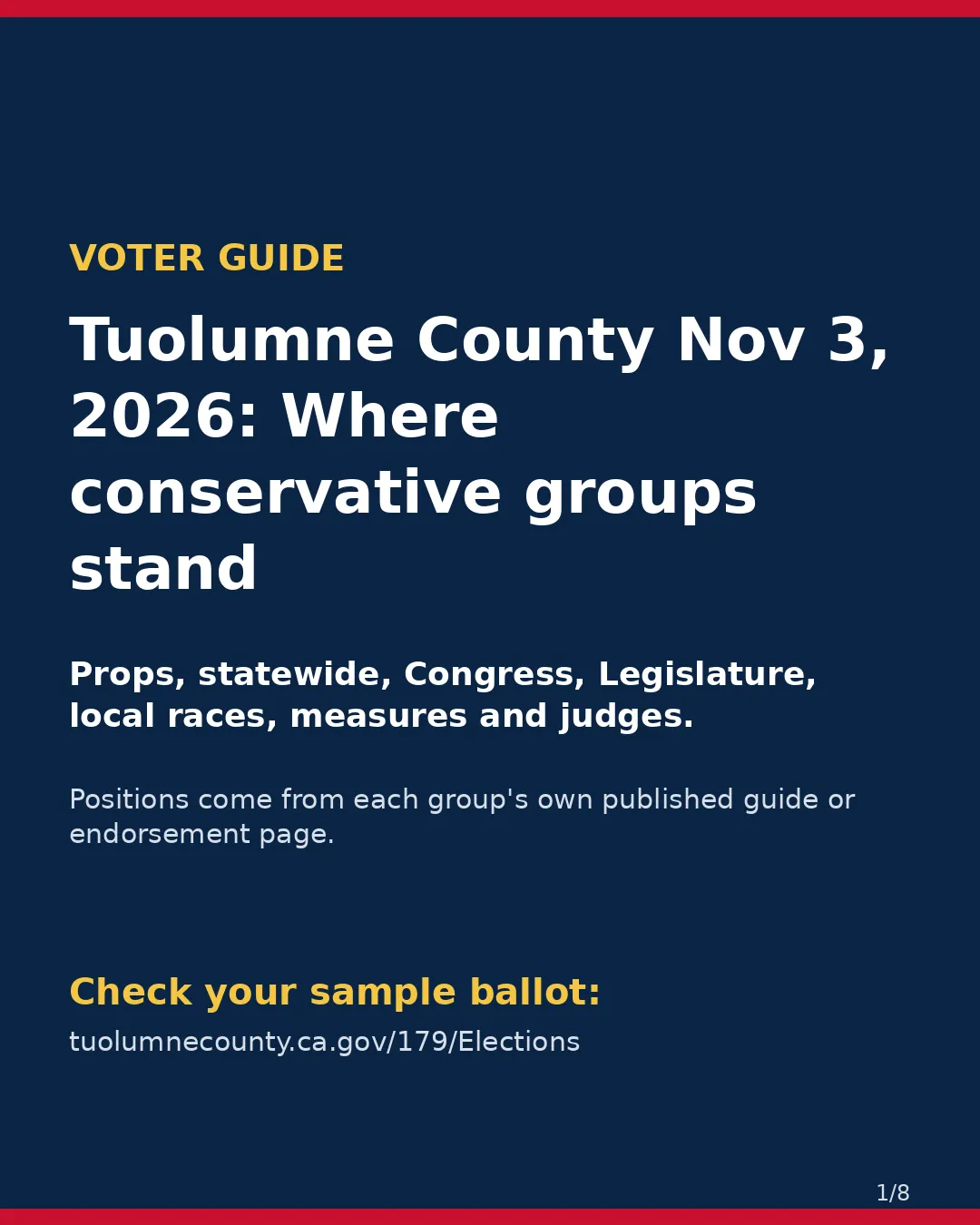 Tuolumne County, Nov 3, 2026: where conservative groups stand on your ballot. (1/8)