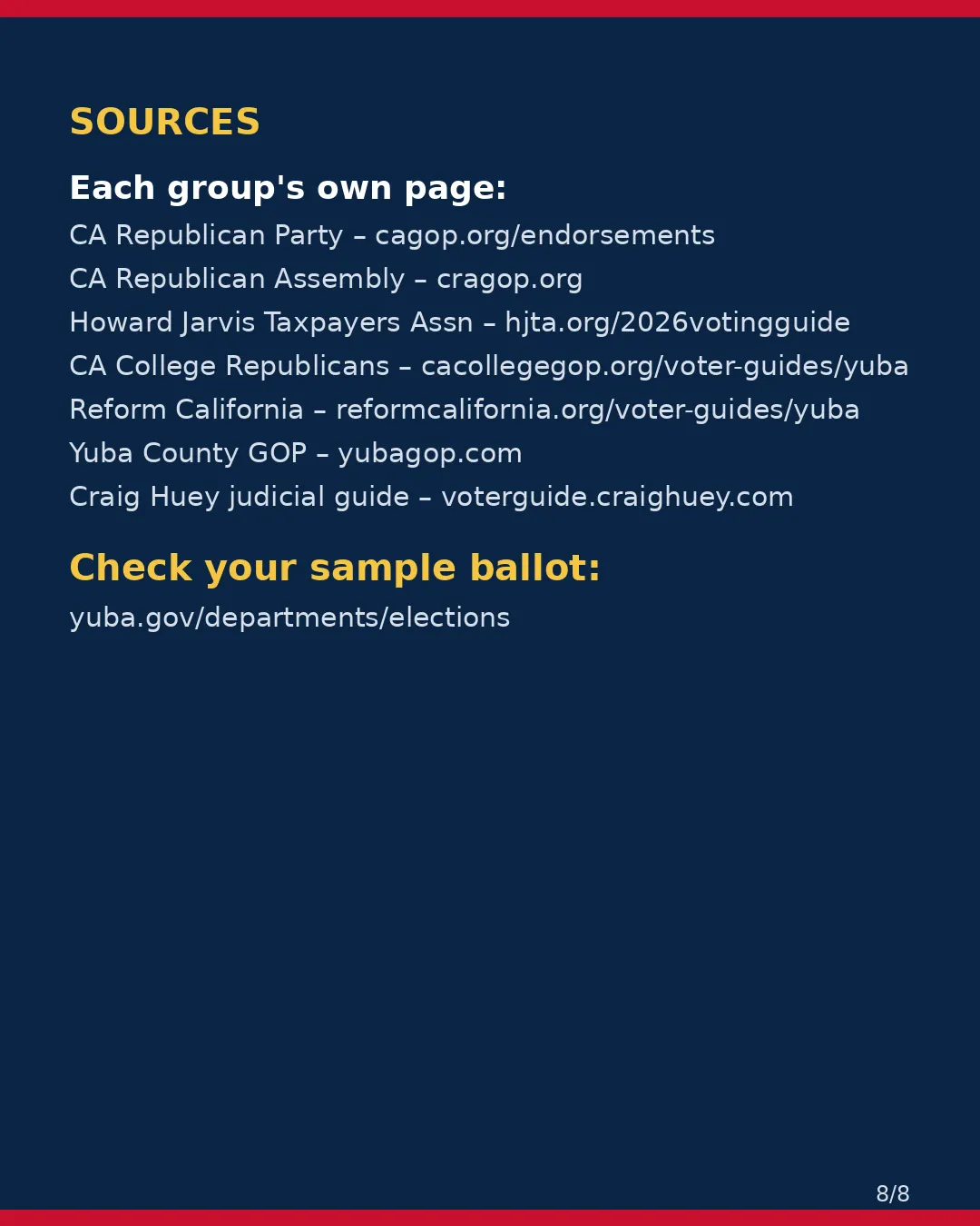 Yuba County, Nov 3, 2026: where conservative groups stand on your ballot. (8/8)