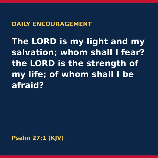 The LORD is my light and my salvation; whom shall I fear? the LORD is the strength of my life; of whom shall I be afraid? Psalm 27:1 (KJV)